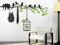Wandtattoo Garderobe mit Vögeln und Vogelkäfigen Wandtattoo Garderobe mit Vögeln und Vogelkäfigen