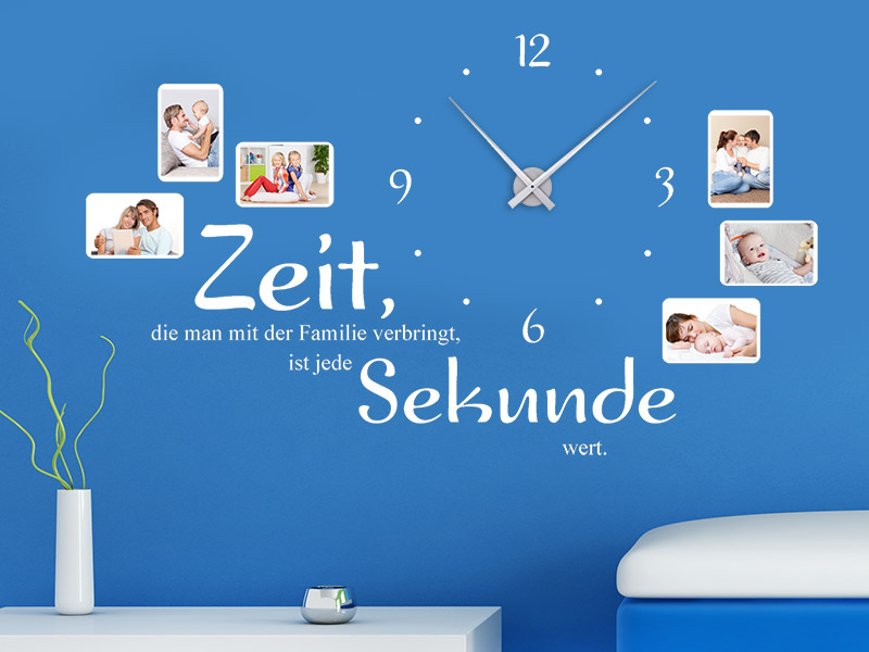 Wandtattoo "Zeit die man mit der Familie verbringt", mit Fotorahmen und Uhr